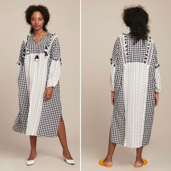 Dodo Bar Or Dress Daria Black & White Midi Dress Small boho tassels Dress S - Picture 1 of 11